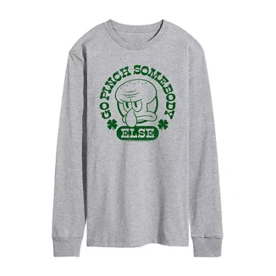 Novelty Mens Long Sleeve Spongebob St. Patrick's Day Graphic T-shirt In Gray