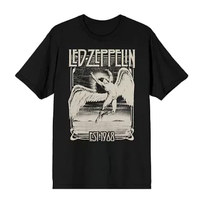 Novelty Led Zeppelin Mens Crew Neck Short Sleeve Relaxed Fit Graphic T-shirt In Black