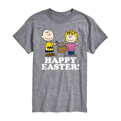 Novelty Mens Short Sleeve Peanuts Easter Graphic T-shirt In Gray