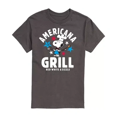 Novelty Mens Short Sleeve Americana Peanuts Snoopy Graphic T-shirt In Gray