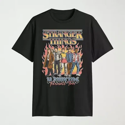 Novelty Mens Crew Neck Short Sleeve Regular Fit Stranger Things Graphic T-shirt In Black