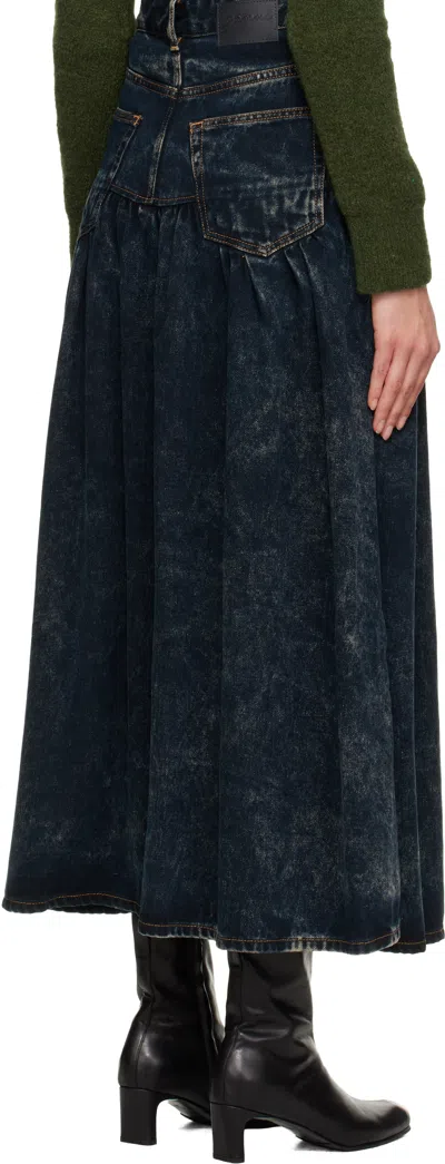 Ganni Black Washed Denim Midi Skirt In Black