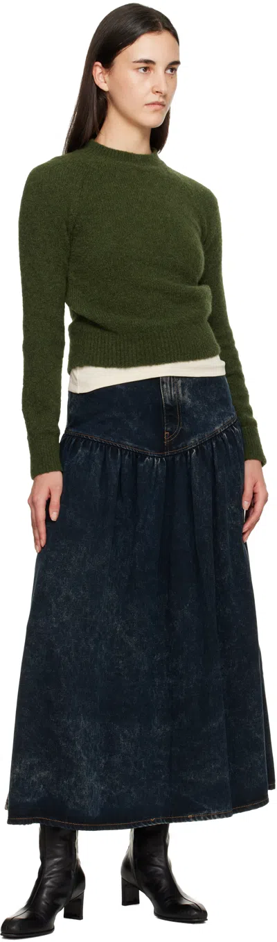 Ganni Black Washed Denim Midi Skirt In Black