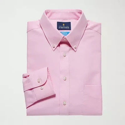 Stafford Coolmax All Season Oxford Mens Regular Fit Stretch Fabric Wrinkle Free Long Sleeve Dress Shirt In Pink