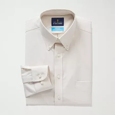 Stafford Coolmax All Season Oxford Mens Regular Fit Stretch Fabric Wrinkle Free Long Sleeve Dress Shirt In Neutral