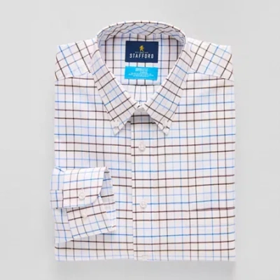 Stafford Coolmax All Season Oxford Mens Regular Fit Stretch Fabric Wrinkle Free Long Sleeve Dress Shirt In Blue