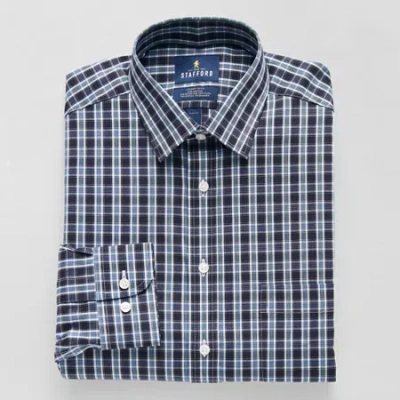 Stafford Slim Smart Tech Mens Slim Fit Stretch Fabric Wrinkle Free Long Sleeve Dress Shirt In Blue