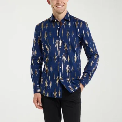 Opposuits Terrific Tree Mens Long Sleeve Dress Shirt In Blue