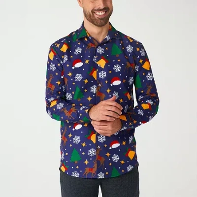 Suitmeister Christmas Mens Long Sleeve Dress Shirt In Blue
