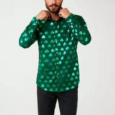 Opposuits Shiny Shamrock Mens Long Sleeve Dress Shirt In Green