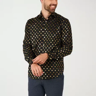 Opposuits Shiny Polka Dot Mens Long Sleeve Dress Shirt In Black