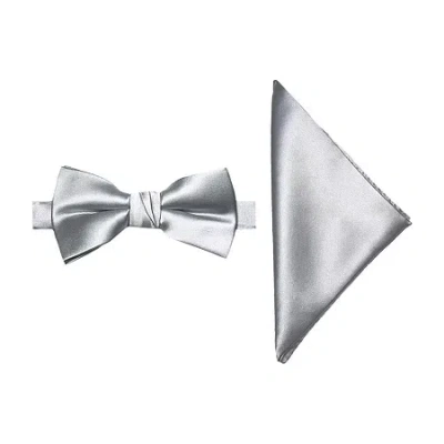 J. Ferrar Solid Bow Tie Set In Gray