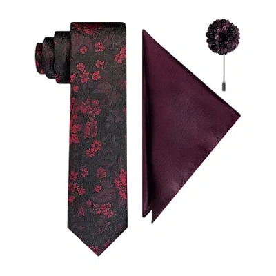J. Ferrar Floral Tie Set In Burgundy