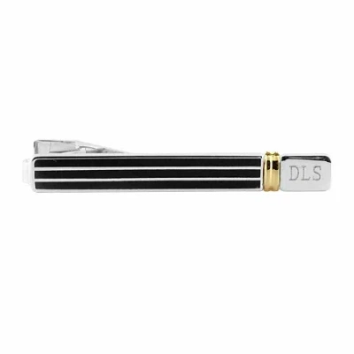Accessories Engravable Black Silver & Gold Tie Bar In Multi