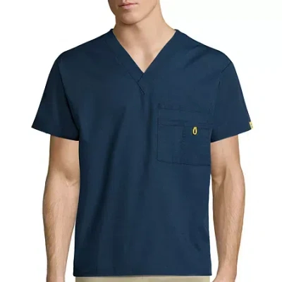 Wink Origins Alpha Unisex Adult V Neck Short Sleeve Tag Free Scrub Top In Blue