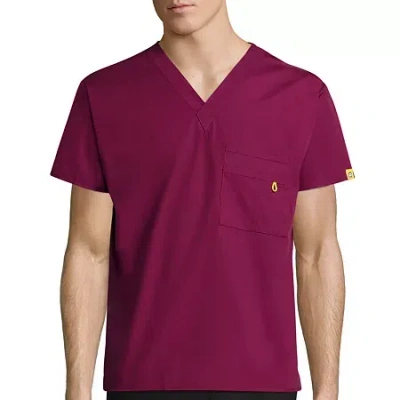 Wink Origins Alpha Unisex Adult V Neck Short Sleeve Tag Free Scrub Top In Purple
