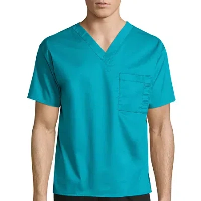 Wink Wonderwork Unisex Adult V Neck Short Sleeve Tag Free Scrub Top In Blue
