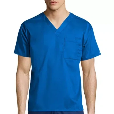 Wink Wonderwork Unisex Adult Big And Tall V Neck Short Sleeve Tag Free Scrub Top In Blue
