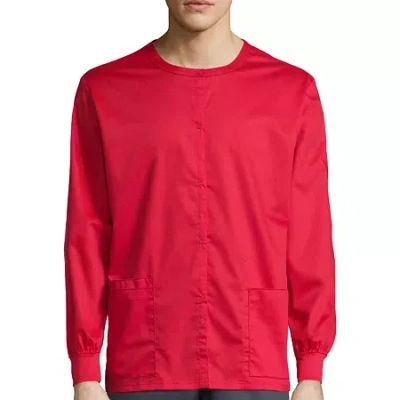 Wink Wonderwork 800 Snap Front Unisex Adult Big And Tall Tag Free Scrub Jackets In Red