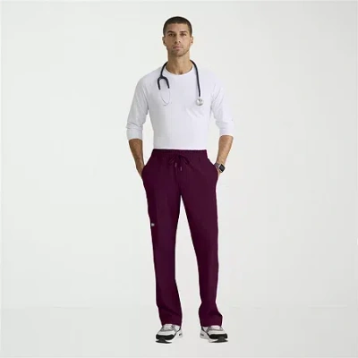 Skechers Skp718 Compass 5-pocket Elastic Waistband Straight Leg Mens Stretch Fabric Moisture Wicking Scrub Pa In Red