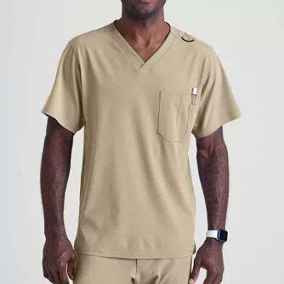 Skechers Sk0112 Structure 1-pocket Mens V Neck Short Sleeve Tag Free Stretch Fabric Moisture Wicking Scrub To In Brown