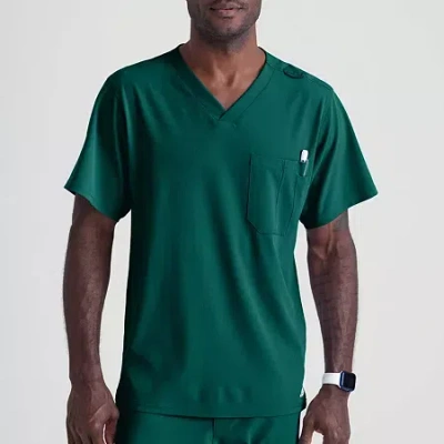 Skechers Sk0112 Structure 1-pocket Mens V Neck Short Sleeve Tag Free Stretch Fabric Moisture Wicking Scrub To In Green