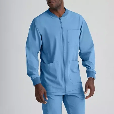 Skechers Sk0408 Structure 3-pocket Crewneck Warm-up Mens Tag Free Stretch Fabric Moisture Wicking Scrub Jacke In Blue