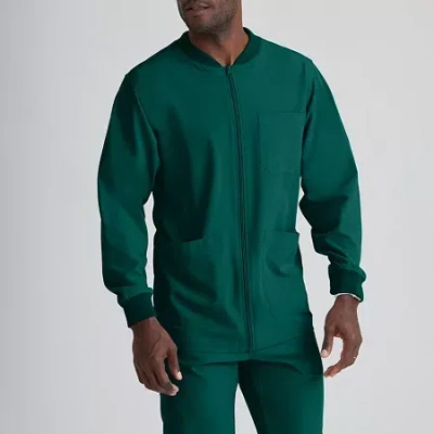 Skechers Sk0408 Structure 3-pocket Crewneck Warm-up Mens Tag Free Stretch Fabric Moisture Wicking Scrub Jacke In Green