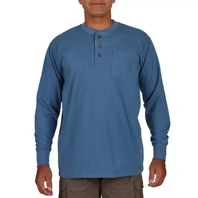 Smiths Workwear Mens Long Sleeve Regular Fit Henley Shirt In Blue