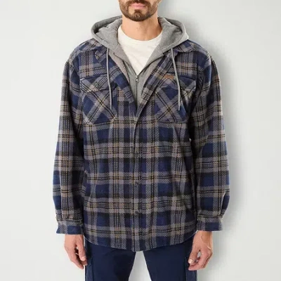 Smiths Workwear Sherpa Microfleece Mens Hooded Shirt Jacket In Blue