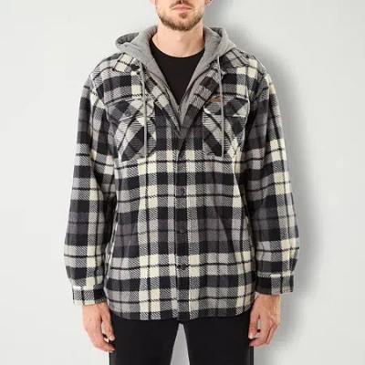 Smiths Workwear Sherpa Microfleece Mens Hooded Shirt Jacket In Gray