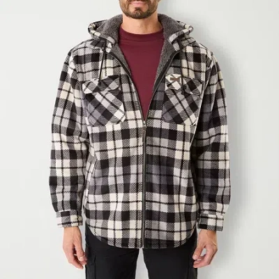 Smiths Workwear Sherpa Lined Mens Fleece Hooded Midweight Shirt Jacket In Black