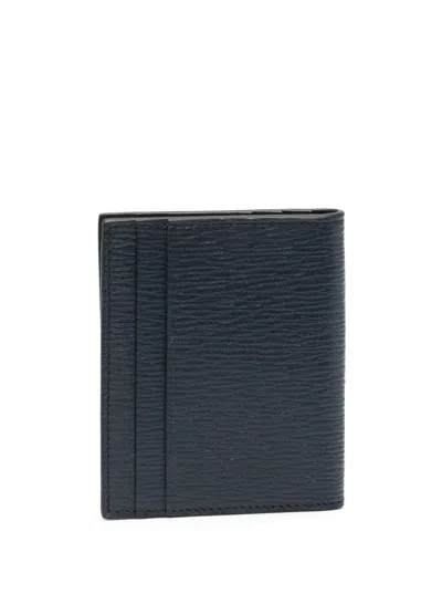 Ferragamo Blue Card Holder With Metallic Gancini Logo On The Front In Leather Man In Blue