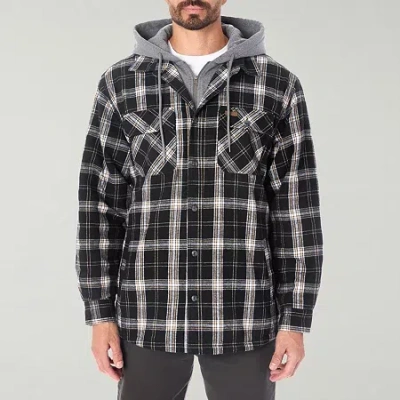 Smiths Workwear Sherpa Lined Flannel Mens Hooded Midweight Shirt Jacket In Black