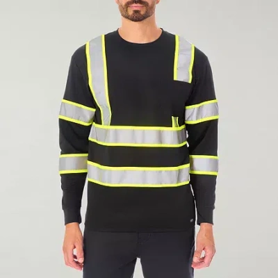 Smiths Workwear Reflective Safety Mens Crew Neck Long Sleeve T-shirt In Black