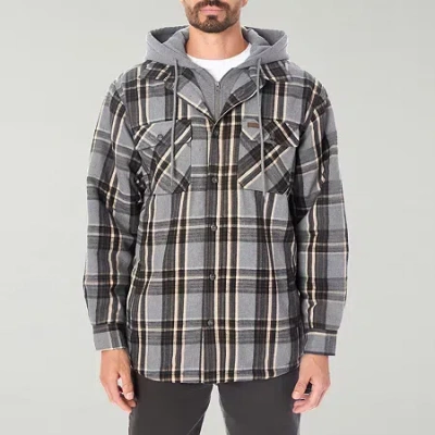Smiths Workwear Sherpa Lined Flannel Mens Hooded Midweight Shirt Jacket In Gray