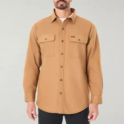 Smiths Workwear Hooded Sherpa Stretch Canvas Mens Midweight Shirt Jacket In Brown