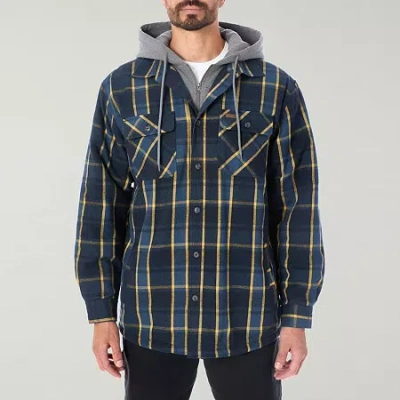 Smiths Workwear Sherpa Lined Flannel Mens Hooded Midweight Shirt Jacket In Blue