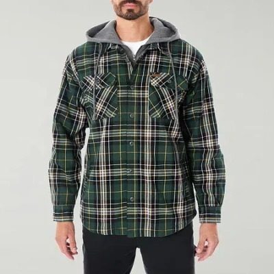 Smiths Workwear Sherpa Lined Flannel Mens Hooded Midweight Big And Tall Shirt Jacket In Green