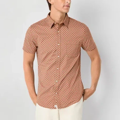 Mutual Weave Mens Short Sleeve Regular Fit Button-down Shirt In Brown