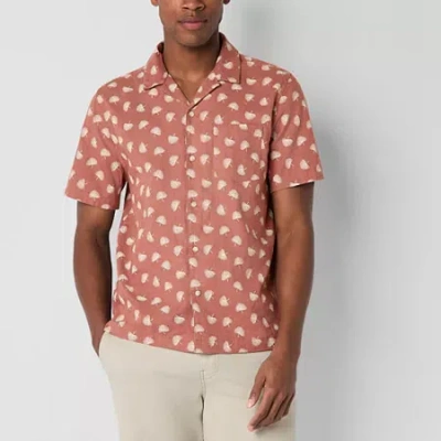 Mutual Weave Mens Short Sleeve Camp Shirt In Pink