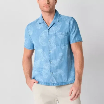 Mutual Weave Denim Mens Short Sleeve Camp Shirt In Blue