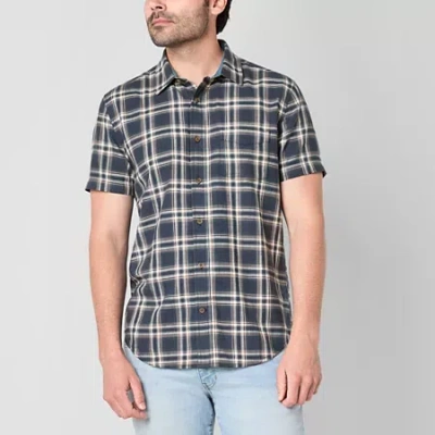 Mutual Weave Mens Short Sleeve Regular Fit Button-down Shirt In Blue