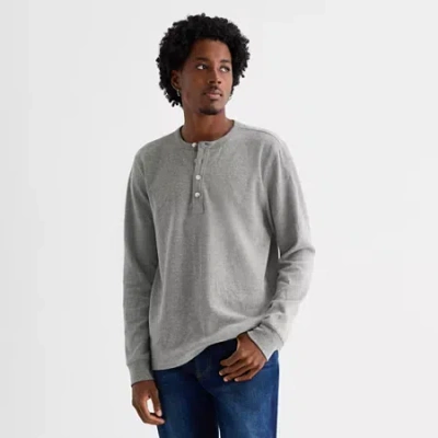 Mutual Weave Henley Mens Henley Neck Long Sleeve Regular Fit Thermal Top In Gray