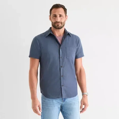 Mutual Weave Mens Short Sleeve Regular Fit Stretch Fabric Button-down Shirt In Blue