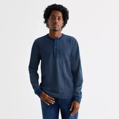 Mutual Weave Henley Mens Henley Neck Long Sleeve Regular Fit Thermal Top In Blue