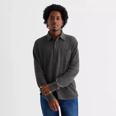 Mutual Weave Mens Regular Fit Long Sleeve Polo Shirt In Gray