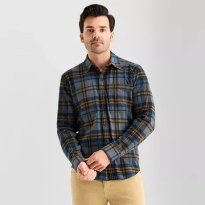 Mutual Weave Cozy Knit Mens Long Sleeve Button-down Shirt In Blue