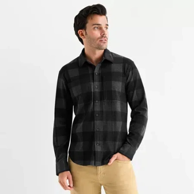 Mutual Weave Cozy Knit Mens Long Sleeve Button-down Shirt In Black