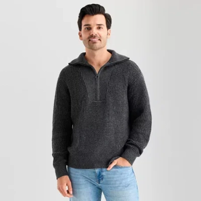 Mutual Weave Mens Long Sleeve Quarter-zip Pullover Sweater In Gray